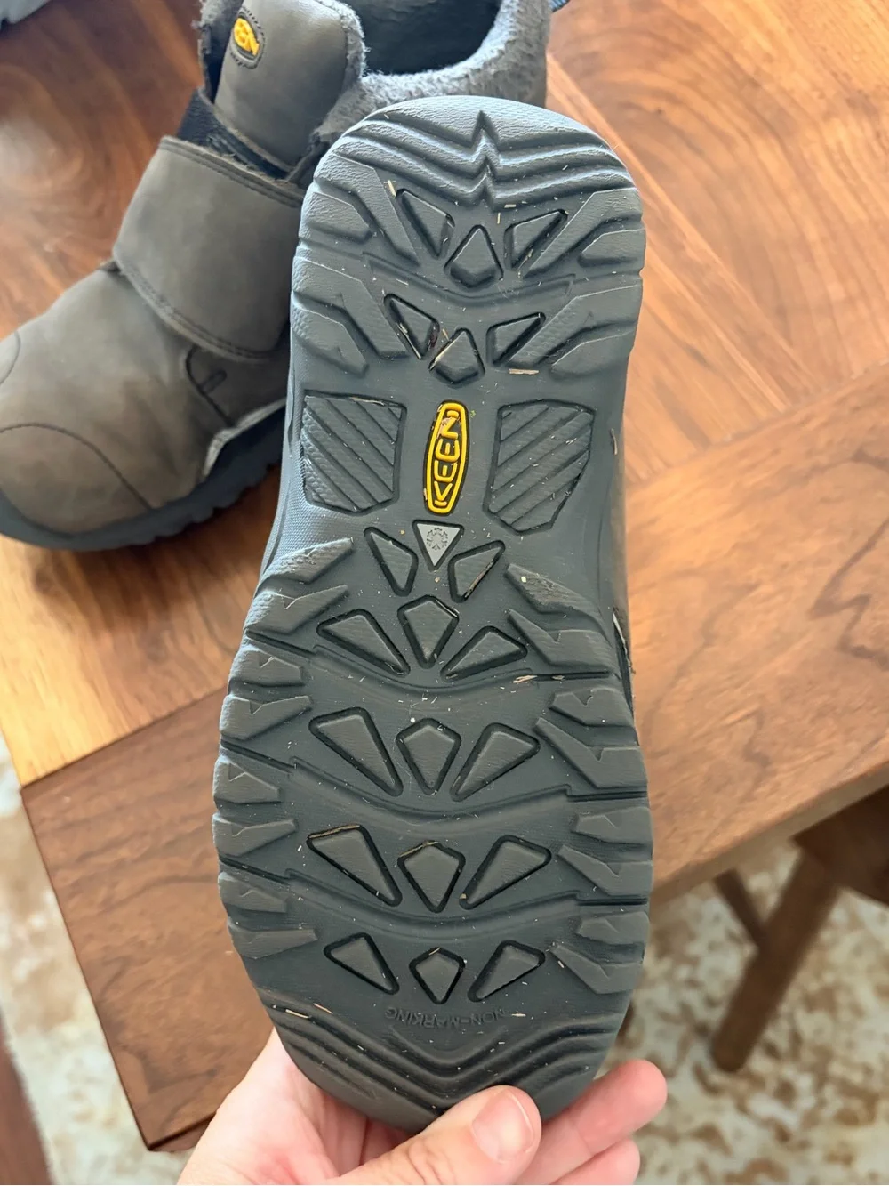 KEEN Kids Gray Brown Ankle Boots with Fleece Collar
